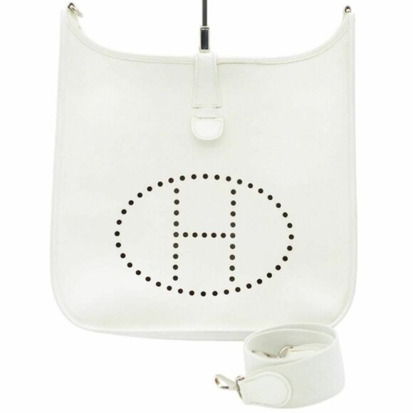 HERMES Evelyn PM II Clemence Epsom Leather White Shoulder Bag Tote - Picture 1 of 10